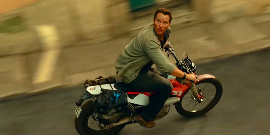 Chris Pratt on Bike in Jurassic World Dominion